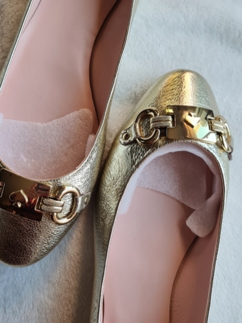 kate spade Metallic Gold Leather Ballet Flats with Blush Insoles